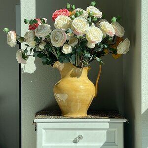 Large Orange Vase + 30PS Artificial Silk 5-Head Burnt Edge Layered Dew Lotus Flo